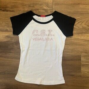 reverie Baby Tee Womens Size S White Colorblock Raglan Rhinestone Y2K